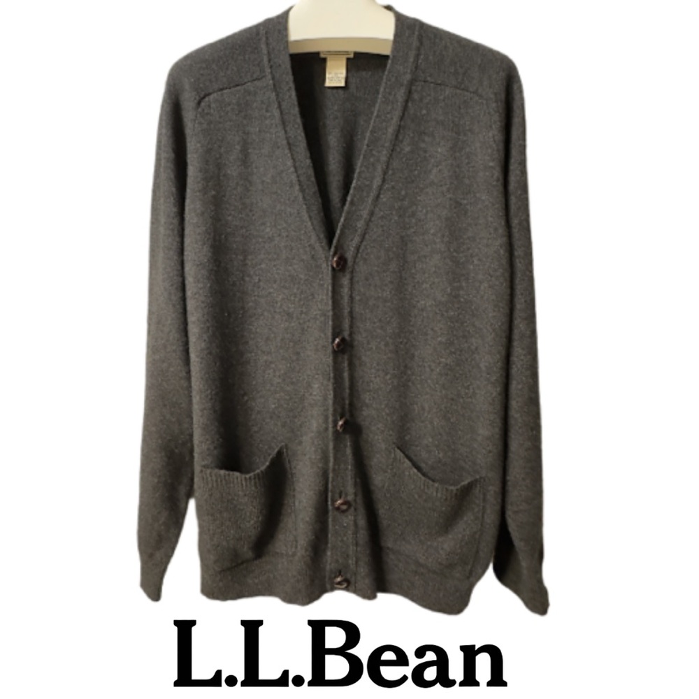 L.L. BEAN | Lambswool Heather Grey V Neck Long-sleeve Button Down Cardigan